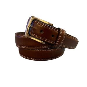 DOCKERS Men's Brown Leather Belt Silvertone Buckle - Size 42